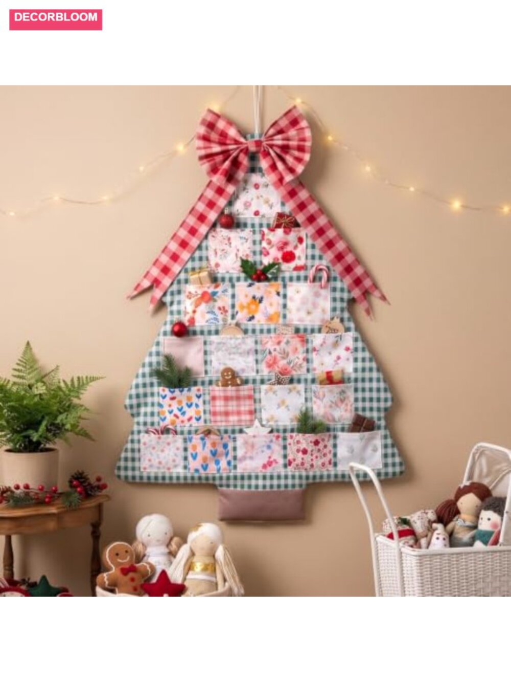 24 Pocket Christmas Tree Advent Calendar Cotton Felt Wall Hanging